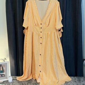Yellow Striped Button-Down Dress
